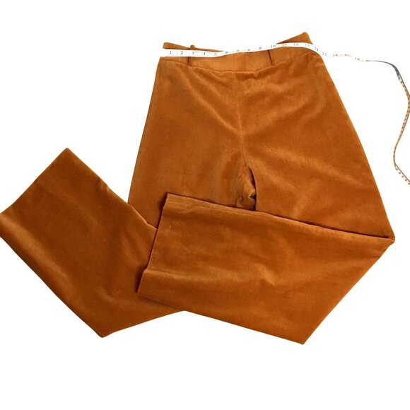 Zenobia Women Rust Burnt Orange High Rise Velvet Fully Lined Luxury Pants Zip  8 - Picture 4 of 12